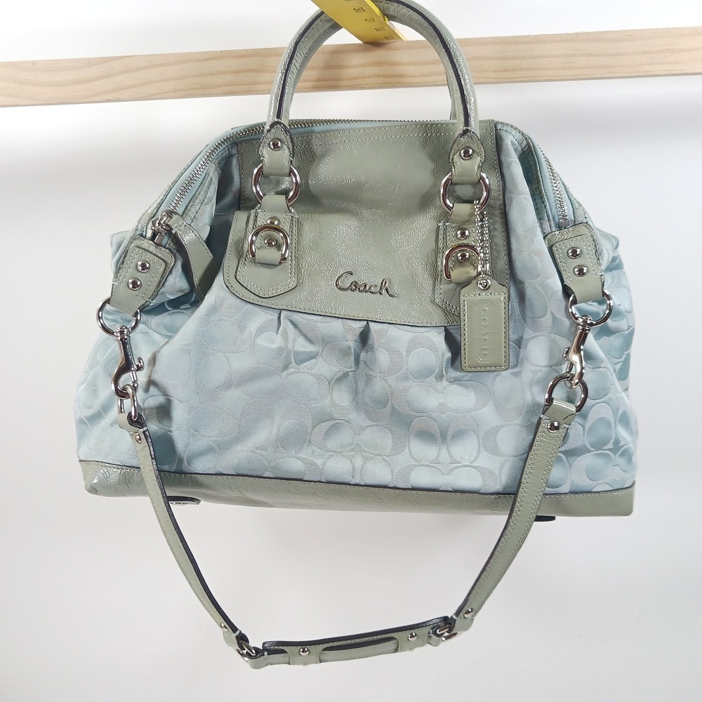 Coach Ashley Signature Satchel Light Blue Jacquard Patent Leather Bag F15440 - Picture 11 of 12